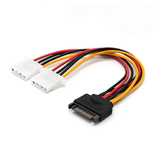 2 Pack Sata 15 Pin Male to Dual Molex 4 Pin LP4 Female Power Cable Adapter Y Splitter, IDE Hard Drives Power Cable 7.9 inch