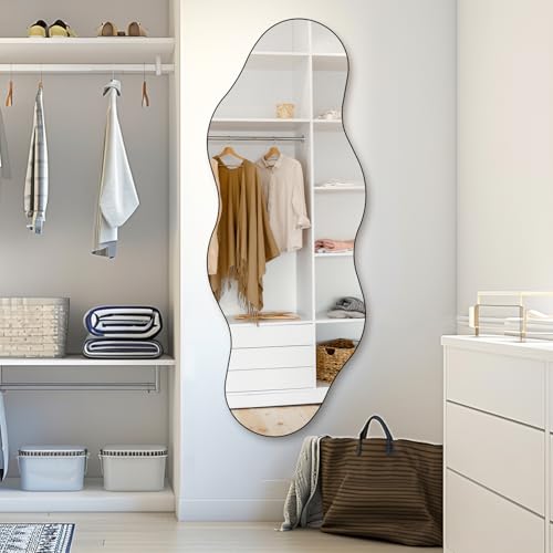 Image of QDSSDECO 63 inch x 24 inch Full Length Mirror Irregular Wavy Mirror, Frameless