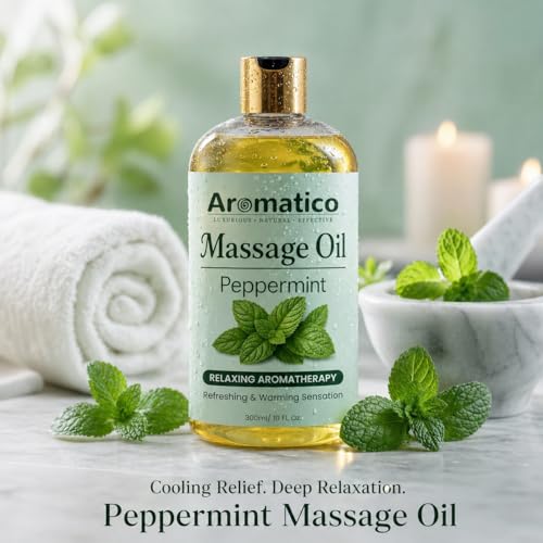Image of AROMATICO Peppermint Massage Oil - Muscle Relaxing Oil with Cooling & Refreshing Feel, with Jojoba & Almond Oils - 300ml
