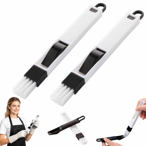 Image of 2-in-1 Window Groove Cleaning Brush, Crevice Cleaning Brush,2Pcs Black | Detachable Hard Bristle Crevice Cleaning Brush with Dustpan, Window Track Cleaning Tools for Home, Bathroom, Ktichen, Corners