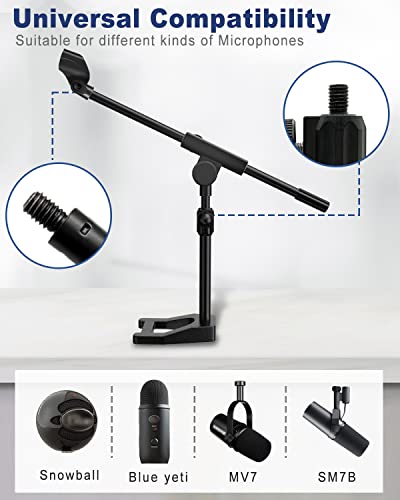 Mictop Desktop Microphone Stand, Adjustable Mic Stand With Boom Arm, Mic Clip Holder And 3/8" To 5/8" Screw Adapter For Dynamic Microphone And Blue Snowball, Blue Yeti, Kick Drums, Guitar Amps #TOP3