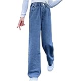 Girls Cute Wide Leg Baggy Jeans Kids High Elastic Waisted Denim Trousers Casual Y2k Trendy Streetwear 5-16 Years Teen Pantalones de uniforme para niñas de 14 años