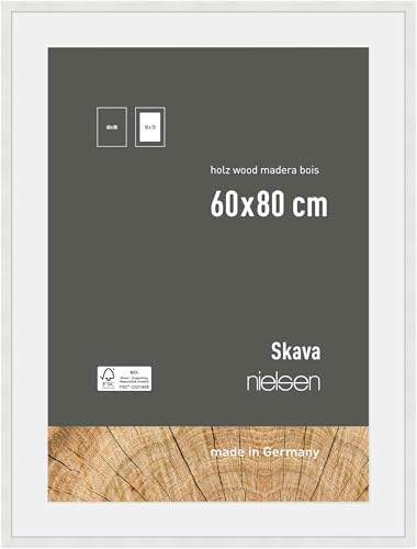 nielsen Skava Wooden Picture Frame - White 60x80cm with White Mount to fit 50x70cm photo - Float Glass and Easy Push-Turn Clips