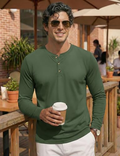 Image of MAGNIVIT Men's Long Sleeve Henley Shirts Cotton 3-Button Spring Casual T-Shirts Solid Color Soft Basic Tops 2026