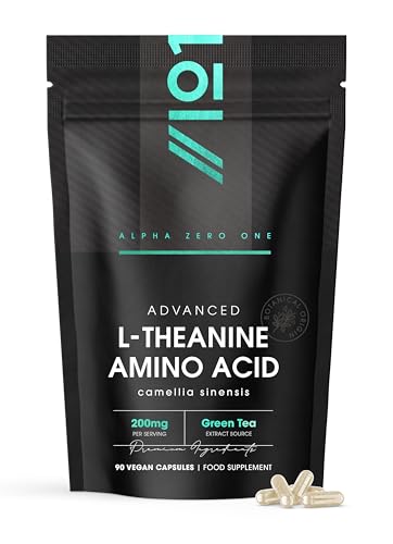 L-Theanine 200mg from Green Tea - 90 Vegan Capsules - Amino Acid Supplement Resealable and Recyclable Pouch by Alpha01