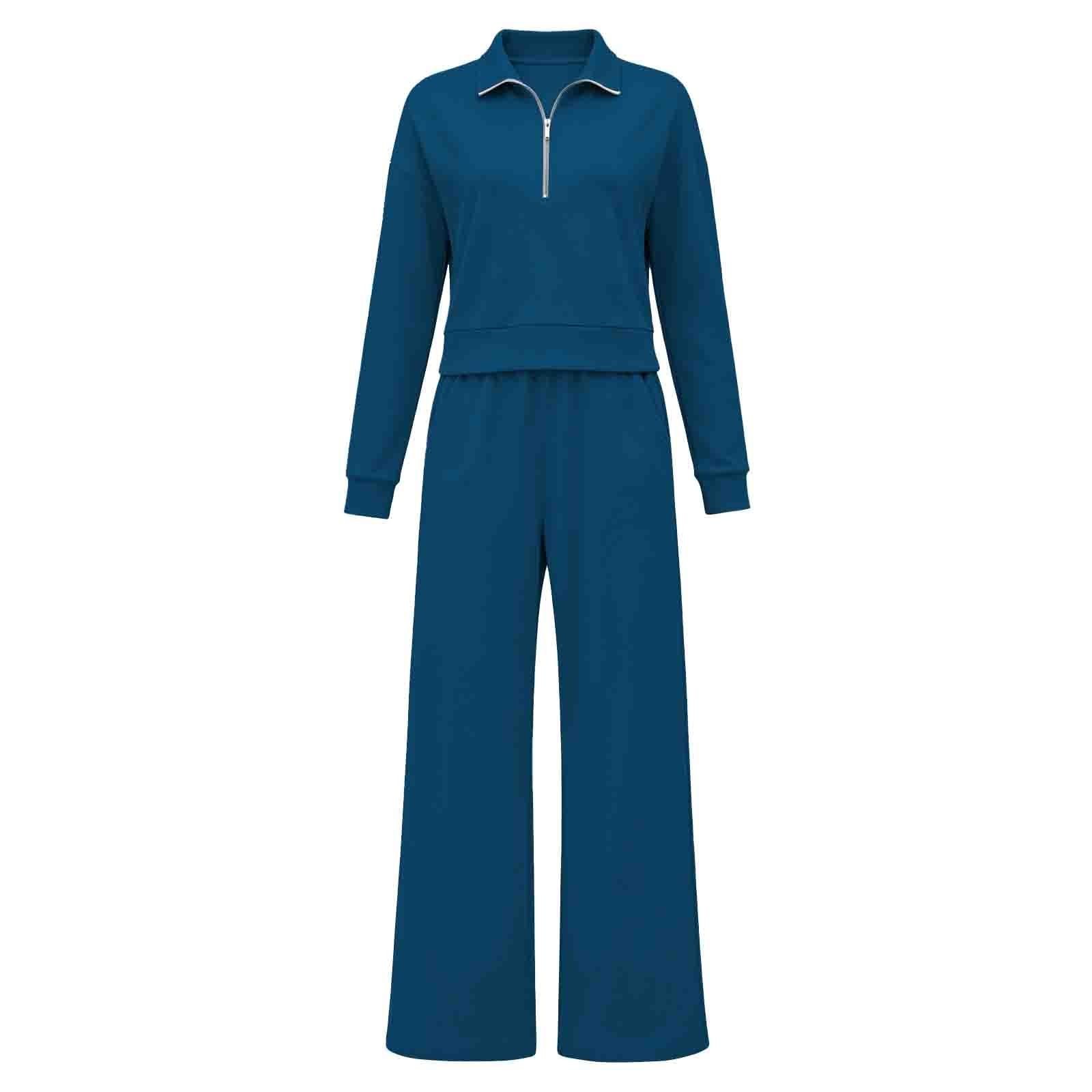 Tuta da jogging da donna in cotone con mezza cerniera, scollo Henley, due pezzi, a maniche lunghe, tuta sportiva urbana, elegante e traspirante