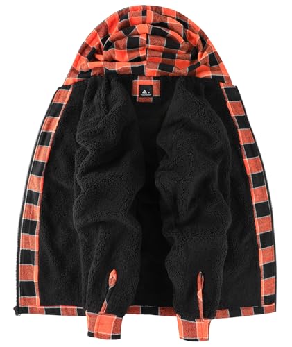 Image of V VALANCH Men's Flannel Shirt Jacket with Hood Fleece Lined Plaid Jacket Zip Up Winter Warm Coat