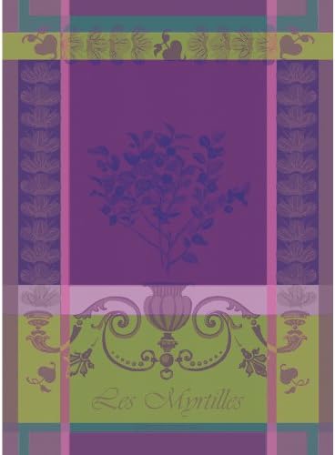 Garnier Thiebaut, Myrtilles Violet, (Blueberries), Woven French Kitchen Towel, 100% two-ply twisted cotton Cotton, Made in France