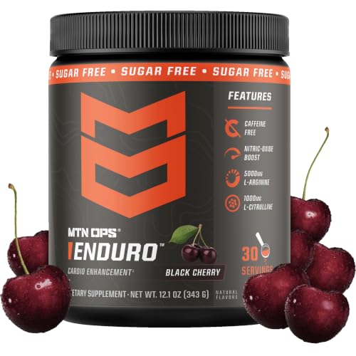 MTN OPS Enduro Nitric Oxide Pre Workout Powder Zero Sugar Stimulant Free Preworkout Caffeine Free with L Arginine L Citrulline Pump Formula 30 Servings Black Cherry