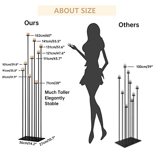 Ylsmile Floor Candelabra Holder For 9 Arm Candlesticks,Tall 60'' Candle Holders For Wedding Centerpiece, Black Metal Candle Stick Holders For Pillar Tealight Candles On Party Reception Home Derecotion #TOP4