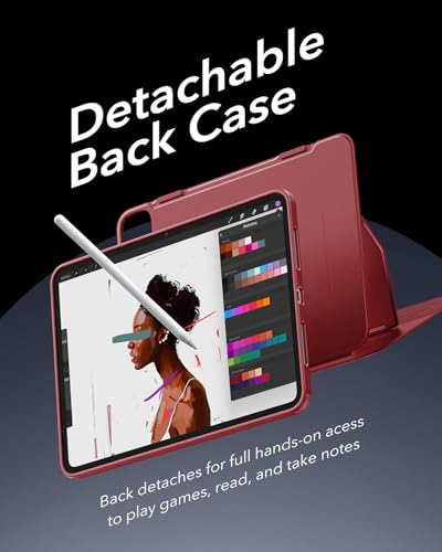 Image of ESR for iPad Pro 11 Inch Case (M5 /M4) 2025 /2024, Removable Magnetic Cover with Pencil Charging & Storage, Adjustable Portrait /Landscape Stand, 9 Standing Angles, Shift Series, Red