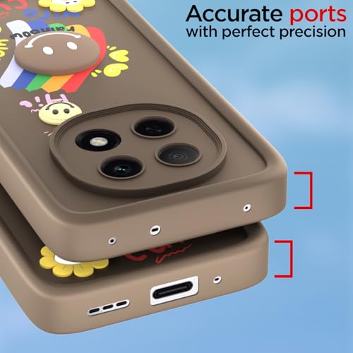 Image of Pikkme Back Cover for Oppo F29 Pro 5G | Soft Silicone| Cute Rainbow Smile & 3D Cartoon Flower Design | Shockproof Raised Camera Protection Bumper Case (Brown)