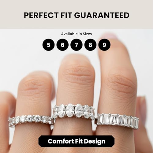 KISPER 14K White Gold Plated Eternity Band Rings for Women - AAAAA Cubic Zirconia Round Oval Emerald Cut Wedding Bands Stackable Size 5-94
