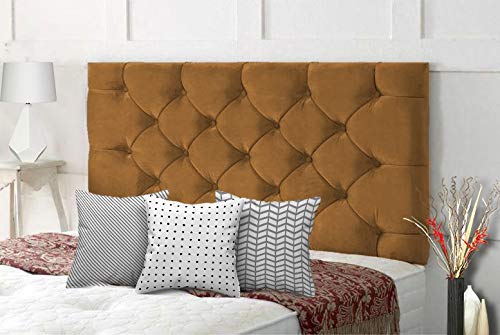 Affordable Chesterfield Headboards in Elegant Plush Velvet with Matching Buttons (5FT King- Height 24", Mustard) — image 1