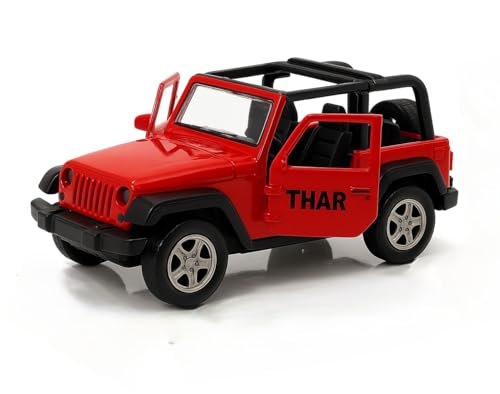 Image of 1:36 Scale Thar Diecast Metal Toy Car - Pullback SUV Model with LED Lights, Sound, Openable Doors - Off-Road Jeep Collectible for Kids Boys Girls Age 3+ Years - Red