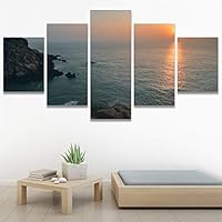 SIGNWIN 5 Panel Canvas Wall Art Skyline Sunset for Home Decorations Ready to Hang - 60