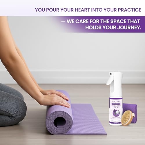 Image of Flexies Foaming Yoga Mat Cleaner Spray Kit, Plant Based Non Toxic Mat Cleaner with Brush and Microfiber Cloth, Yoga Essentials for Women and Men, Pilates Mat Care, Lavender