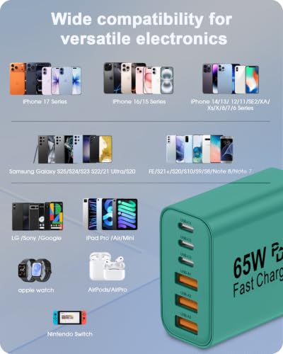 Image of 2-Pack 65W USB C Charger Block, 6-Port Fast Wall Charging Block [3 PD USB-C & 3 QC USB-A] for iPhone 17 16 15 Pro Max, iPad Pro, Galaxy S26 S25, Pixel 10 9, iWatch,Google & More