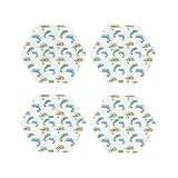 Juego de 4 posavasos hexagonales de cuero, ligeros, coloridos, lindos camaleones, para bebidas, para escritorio, antiquemaduras, para decoración de mesa de oficina
