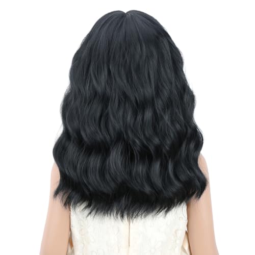 Image of PATTNIUM Black Kids Child Wig Shoulder Length Black Wavy Wigs with Bangs for Gilrs Heat Resistant Synthetic Girls Wig Daily Wear Wigs