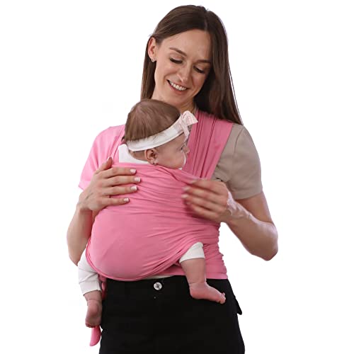 Baby Wraps Carrier – Hand Free Baby Sling for Newborns & Infants – Breathable, Lightweight and Extra Soft Baby Wrap Carrier – Keep Baby Safe & Secure – Adjustable for All Body Types (Pink)