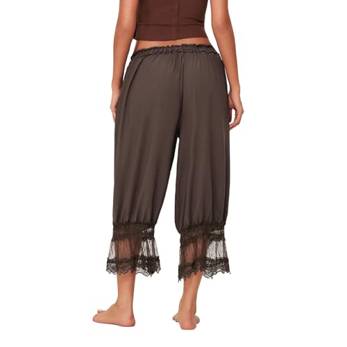 Image of UAURORAO Women Lace Trim Bloomer Pants Flowy Culottes Pantaloons Bloomers