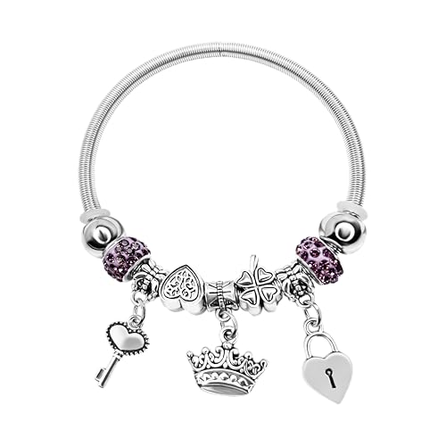 ALSPICE Charm Bracelet Stainless Steel Snake Chain Basic Charm Bracelet DIY Bangle with Round shaped Clasp