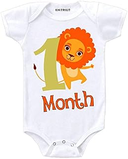 Knitroot Monthly Birthday Special Unisex Baby Romper Half Sleeve White Color "first months"