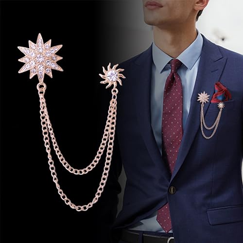 Image of Rhinestone Star Brooch Pin for Women Men Dainty Gold Plated Crystal CZ Snowflake Tassel Exquisite Lapel Pins Dress Suit Bouquet Accessories Jewelry