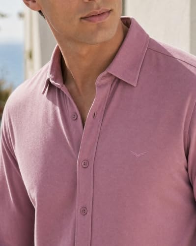 Image of Nobero Everyday Comfort Shirt for Men | Cotton Shirts for Men in 205 GSM Plated Interlock | Stand Collar | Regular Fit | Full Sleeve
