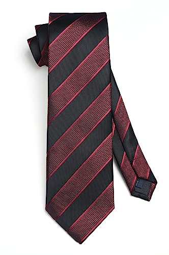 Image of HISDERN Mens Ties Set Stripe Plaid Ties for Men and Pocket Square Cufflinks Formal Silk Necktie Wedding Business