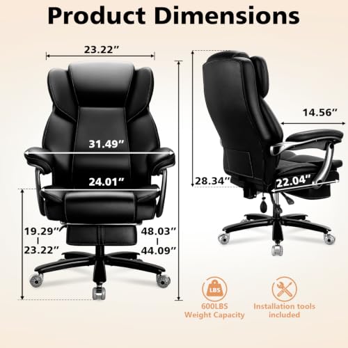 Image of 500lbs Reclining Big and Tall Office Chair for Heavy People with Foot Rest