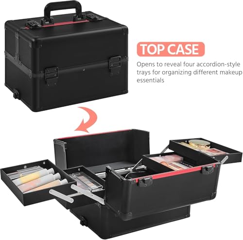 Image of SHAMAX Professional Rolling Makeup Case, Cosmetic Organizer Trolley, Makeup Artist Trolley for Hairdressers /Salons /Beauty Lovers, 360 Universal Wheels (AB3 /Trolley)