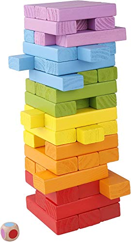yiqi Tablero de apilamiento de Madera, Juego de Bloques de caída de la Torre de Madera Colorida para niños y Adultos, Juguetes educativos de diversión 48 Piezas