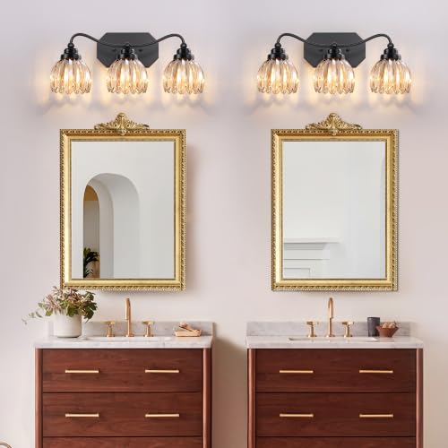 Image of 3 Light Vintage Vanity Lights, Matte Black Finish