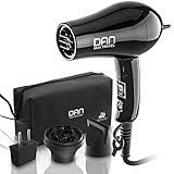 Dan Technology 1200w Travel Hair Dryer,Folding Handle Lightweight,Portable Mini Blow Dryer with Concentrator&Diffuser, with Nozzle Attachment Ceramic,2 Heat Settings,Fast Drying for Women