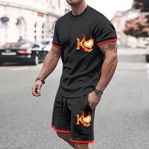 Glvsz Men's 3D Short Sleeve Suit Shorts Beach Tropical Hawaiianss Body Sports Shorts Suit Sports Suit Two Piece Dress Suit Black #TOP1