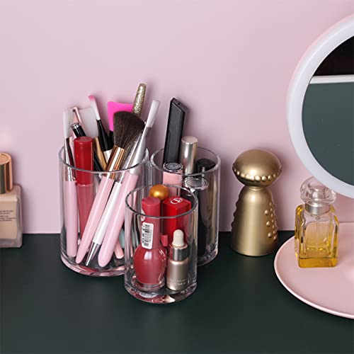 MOSIKER Acrylic Makeup Organizer Clear Brush Holder Cosmetic Organizers with Round Slots Storage(3 Connected Towers)