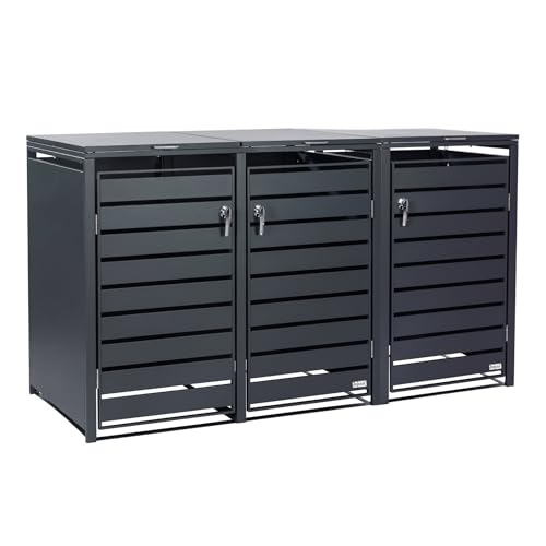 Zelsius Mülltonnenbox 3er für 3 Mülltonnen | 120-240 Liter | Anthrazit RAL 7016 | inkl. Erweiterungsmöglichkeit | Mülltonnenhäusschen, Mülleimerboxen, Aufbewahrungsbox für Mülltonnen