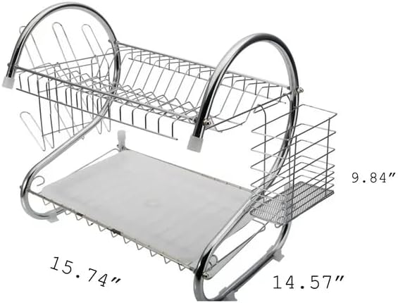 Miniatura 2 de Kitchen Stainless Steel Dish Cup Drying Rack Holder 2-Tier Dish Rack Sink Drainer, Over Sink Dish Drying Rack, Stainless Steel Utensil Holder Cup
