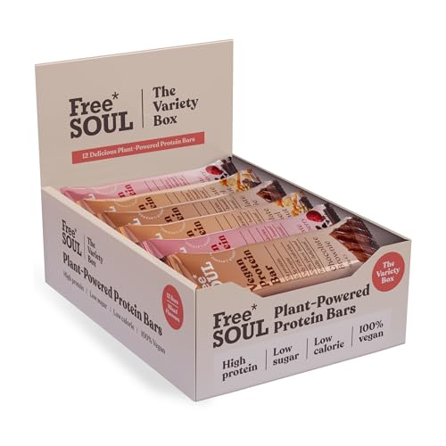 Vegan Protein Bars 12 x 50g | Plant Based Chocolate Protein Bars | Delicious Dairy Free, Low Sugar, Low Carb Bars | Sucralose Free, Gluten Free | 15g of Protein per Bar | Free Soul