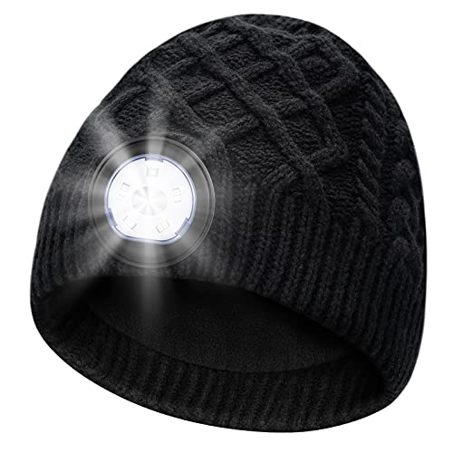 Mens Gifts Beanie Hat with Light - Beanie Headlamp Cap Christmas Stocking Stuffers Winter Rechargeable Hat for Dad Boyfriend| Cool Gadgets Gift Idea for Fishing Hunting Night Running Camping Black