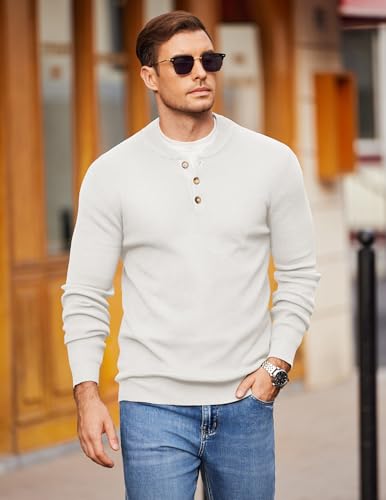 COOFANDY Men Henley Knit Sweater Dress Long Sleeve Button Pullover Sweater Casual Sweater Lightweight Slim Fit Tops2