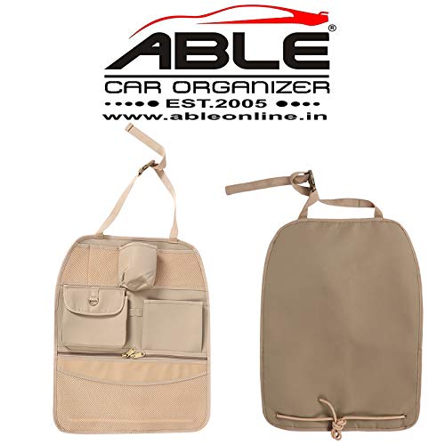 ABLE Beige Car Back Seat Organizer With Multi Pocket Storage Suitable For All Cars