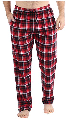 Frankie & Johnny Men's Cotton Flannel Plaid Pajama Sleep Pants, Red Plaid, Large #TOP27