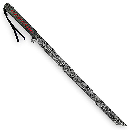 34 Inch Authentic Handmade Forged Damascus Steel Fixed Blade Tempered Hunting Viking Sword Knife With Sheath - Gladius Knives Full Tang Handle 9852