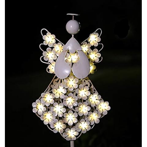 WSgift Solar White Angel Garden Stake Lights Metal Hydrangea Angel Stake Memorial Gift w/ 27 Solar LEDs Solar Angel Lights Perfect as Angel Remembrance Gifts & Sympathy Gifts (7.7" W x 40.5" H) Cover