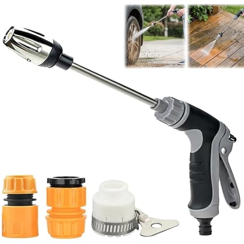 Aquoxis Pressure Washer Gun: 15x High Pressure Stainless Steel Washer w/Universal Hose Nozzle & Wand. For Car Patio - Multi-Surface Cleaner. Waterblitz high pressure water gun from a bucket