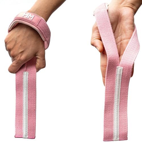 Weightlifting House Correas largas para levantamiento de pesas. Correas de muñeca para levantamiento de pesas olímpico, arrebatar, tirar y peso muerto tanto para hombres como para mujeres (rosa)