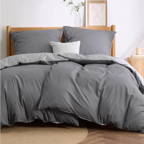 BEDSURE Bettwäsche 135x200 Baumwolle 4tlg. - Dunkelgrau/Grau 80x80 2 Kissen – Ansicht 4